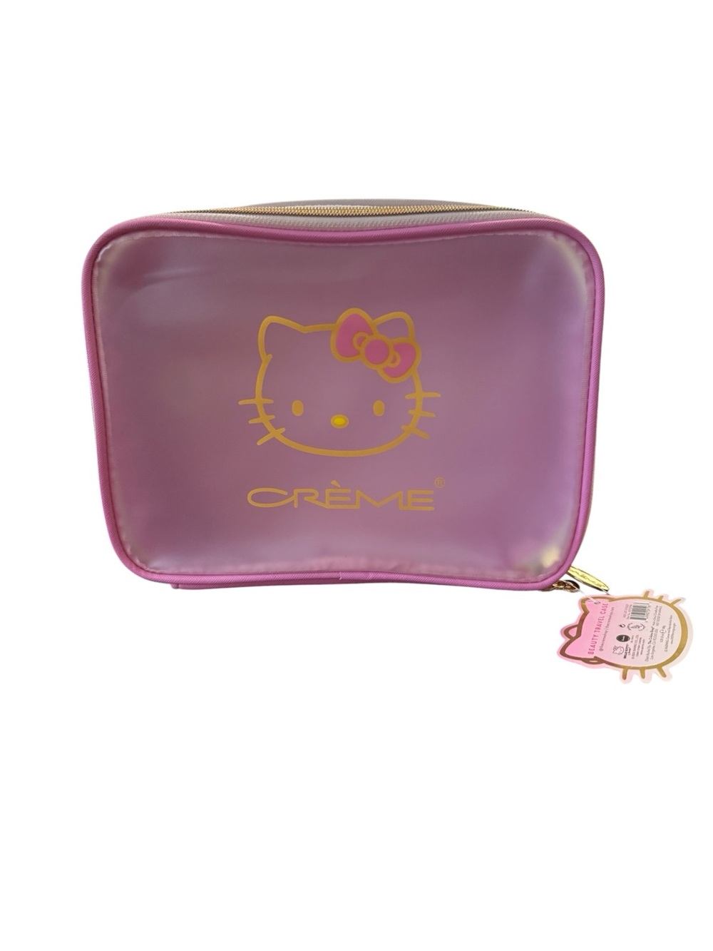 Creme x NWT Hello Kitty Pink Beauty Travel Cosmetic Case Makeup Bag Gold Zip